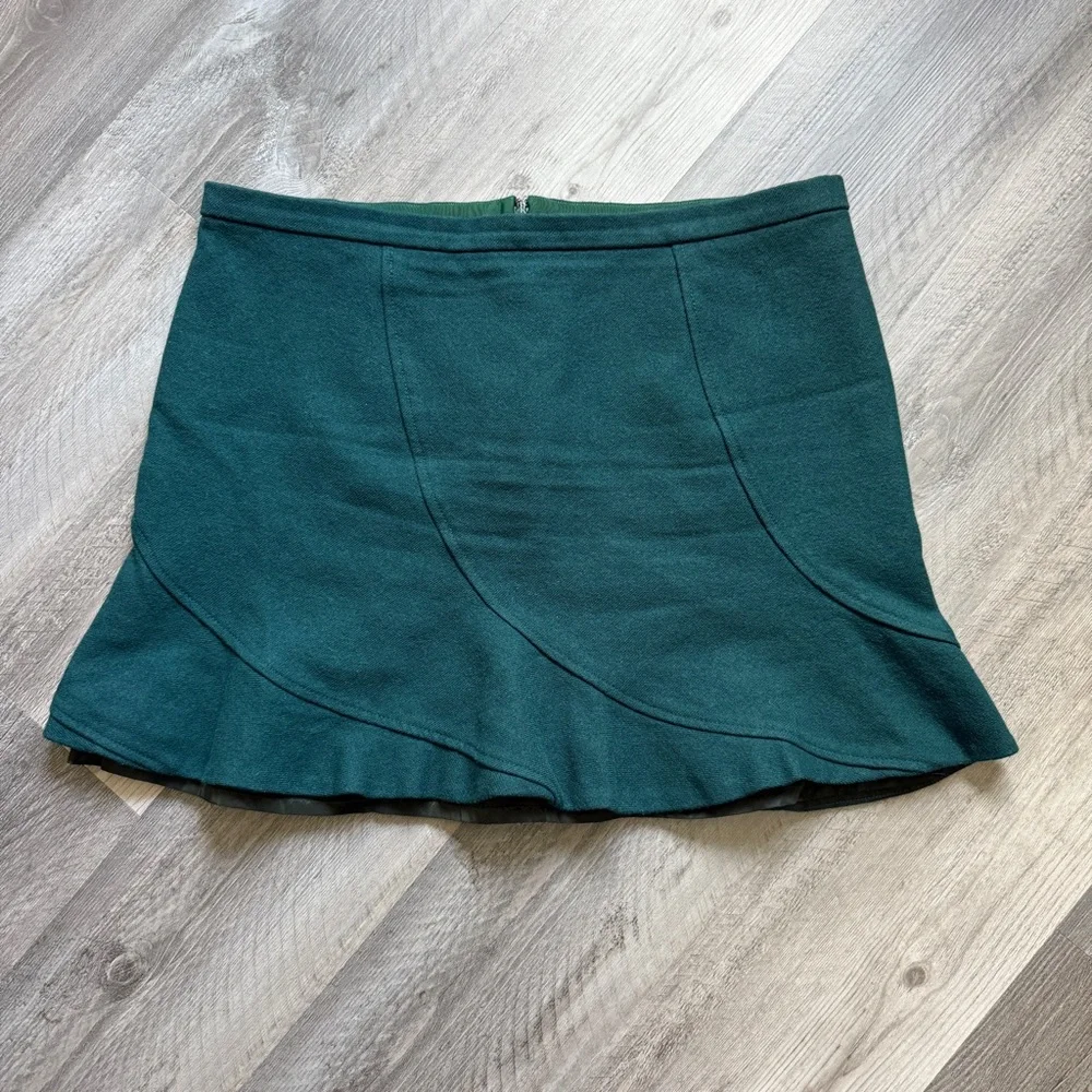 J.CREW Ruffle Mini Skirt Forrest Green 16 Plus Wool Lined